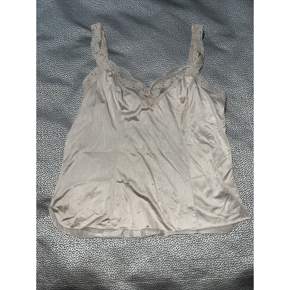 Vintage Olga Style# 925 Camisole Top Cami Lace Trim Straps Beige Nude XL